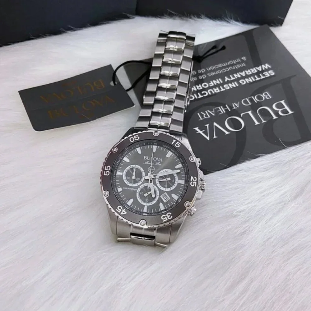 Men Bulova Classic Black Marine Star Chronograph Watch